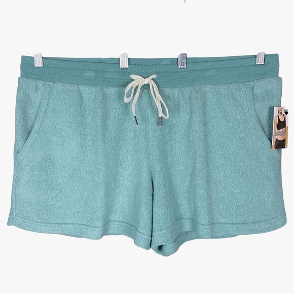 Avia Womens Fleece Shorts XXL Blue Green Drawstring Pockets Stretch Knit NEW - Picture 1 of 8